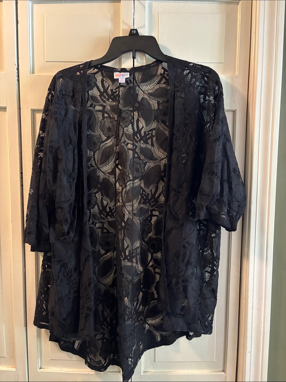 LuLaRoe Black Lace Open-Front Tunic Kimono